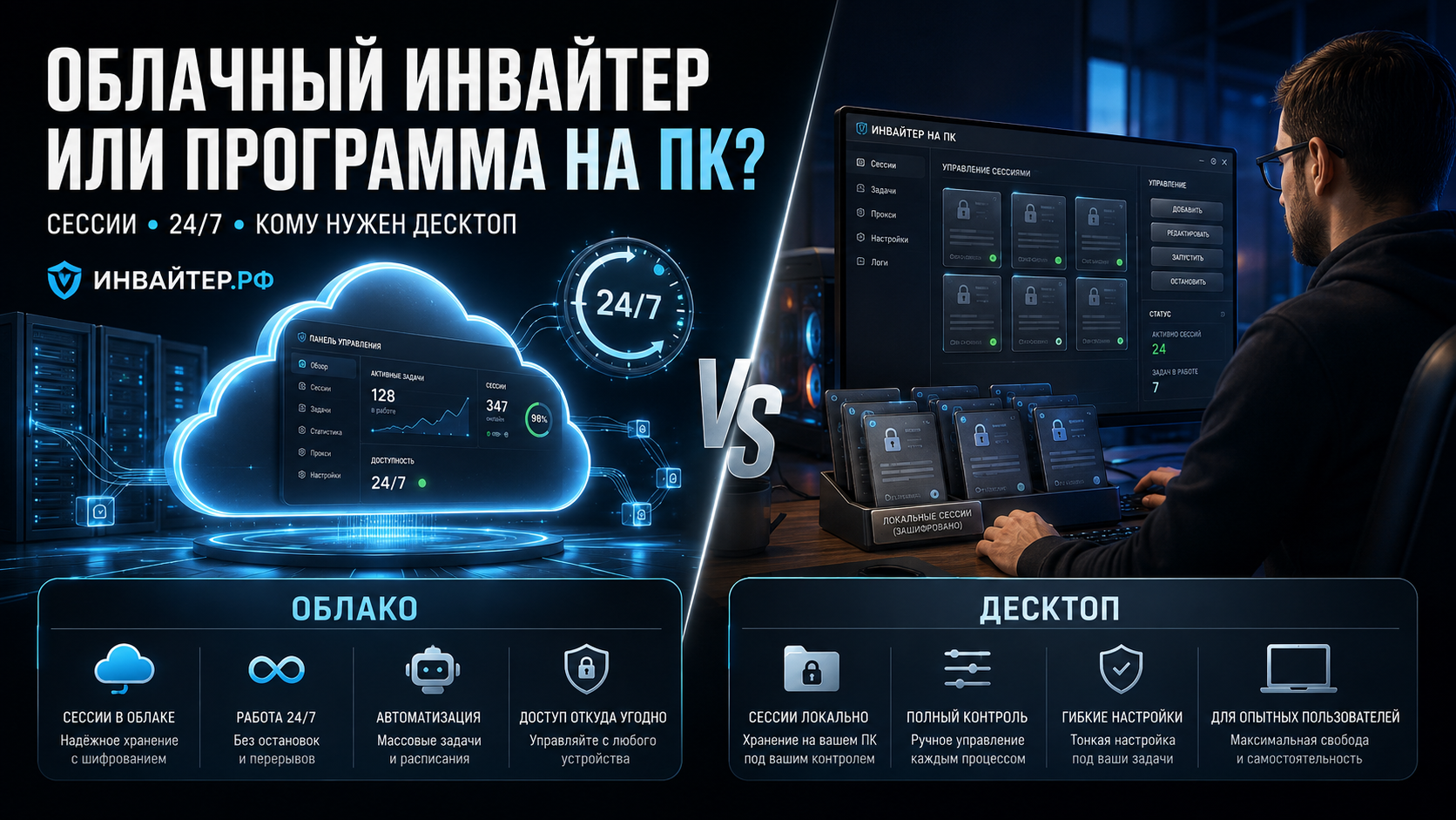 Облачный инвайтер или программа на ПК: сессии, 24/7 и кому оставаться на десктопе